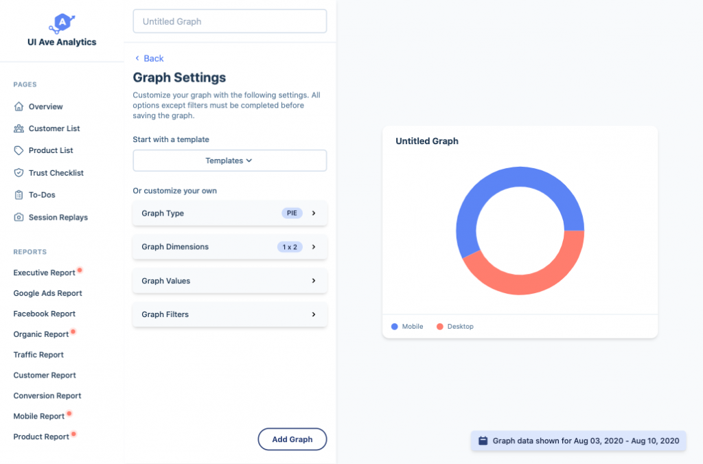 Create a custom report, graph settings